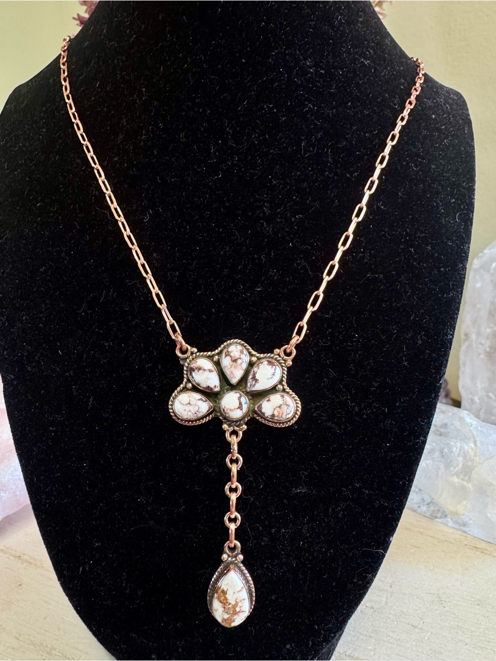 20-22” COPPER Wild Horse Half Cluster Pendant Tear Drop Paper Clip Necklace
